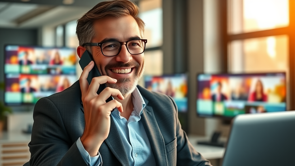 friendly marketing consultant discussing successful video marketing strategy results with clients