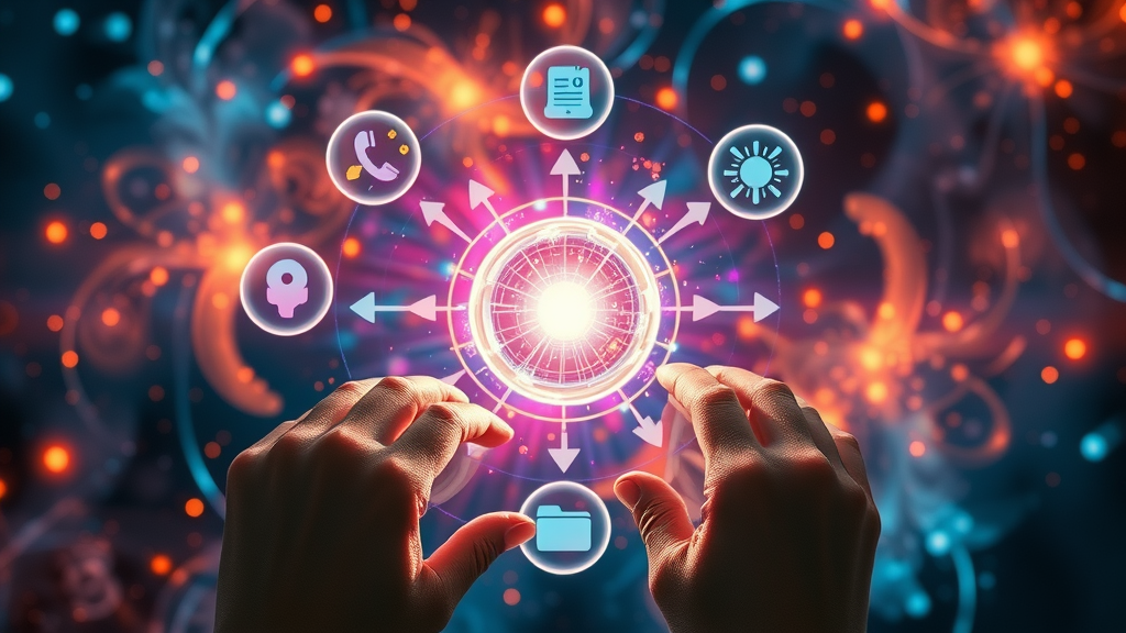 Artistic metaphor for 5 C’s of content creation, icons for clarity, consistency, creativity, communication, and connection.