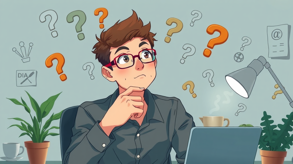 marketing tools: small business owner pondering digital marketing questions in cozy workspace