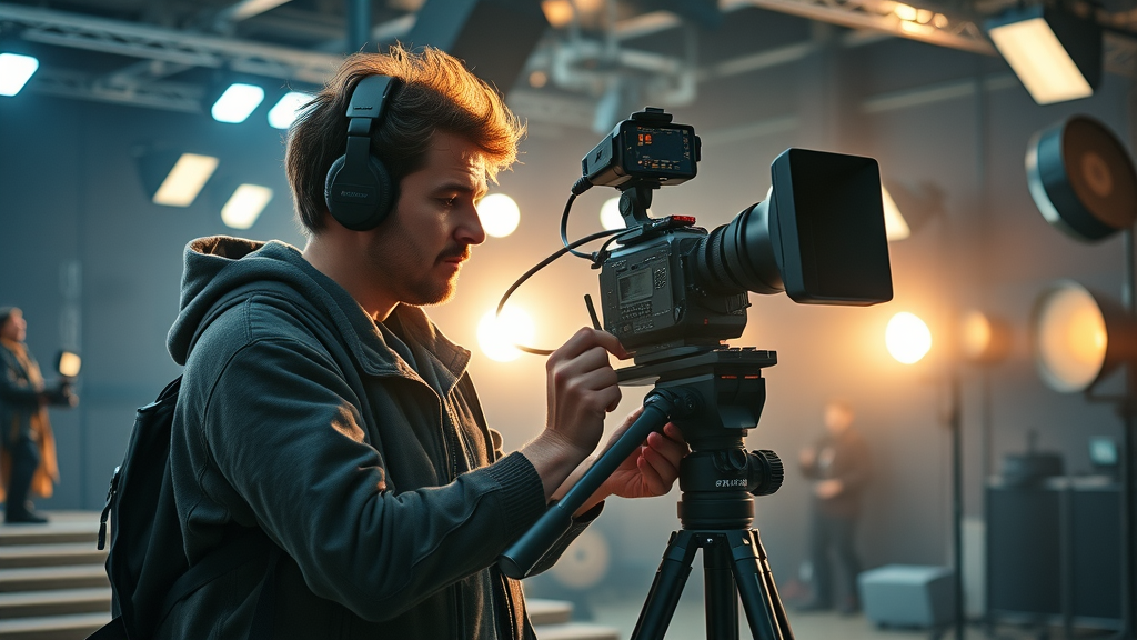 professional videographer filming high-quality video ad, focused on making good video advertising