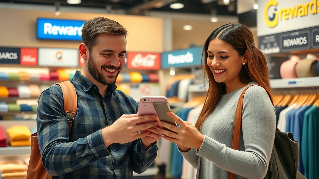 loyal customers engaging with loyalty rewards program in store