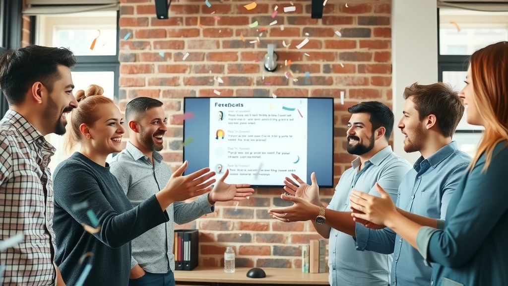 customer engagement small business team reviewing positive feedback
