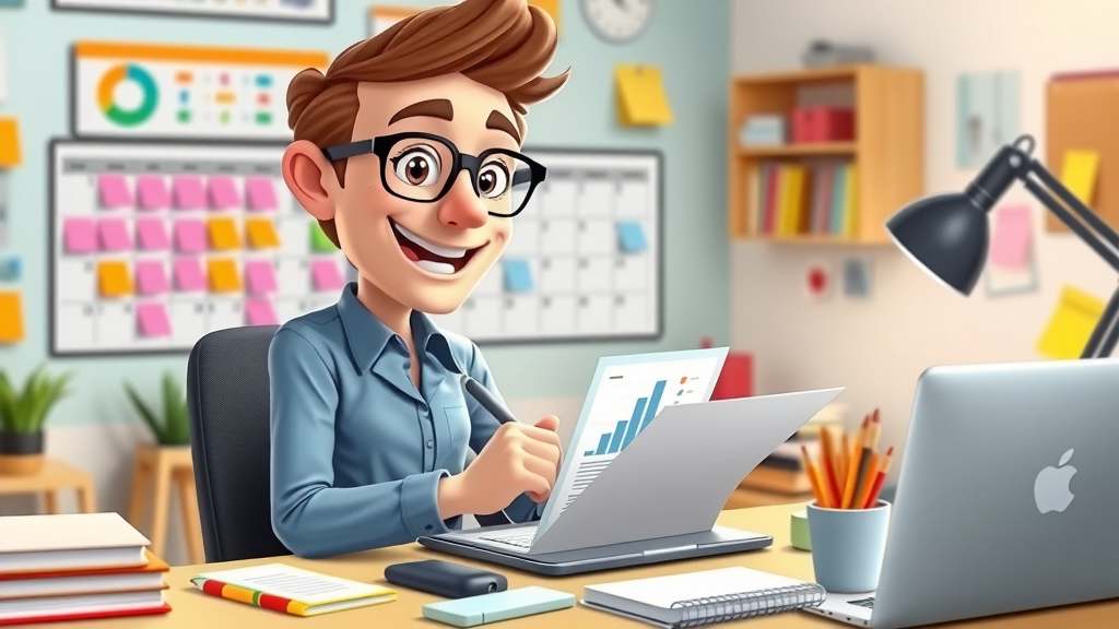 Small business professional fills in a colorful content calendar for marketing success