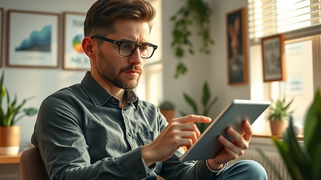 resourceful small business owner using free social media analytics tools in a cozy startup office