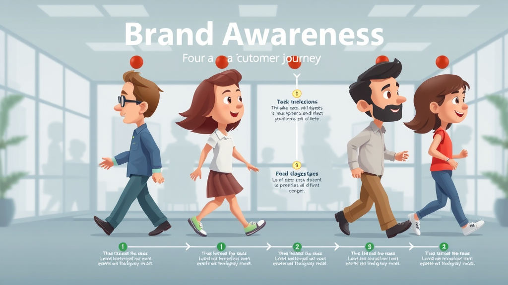 dynamic infographic showing four stages of brand awareness as a customer journey