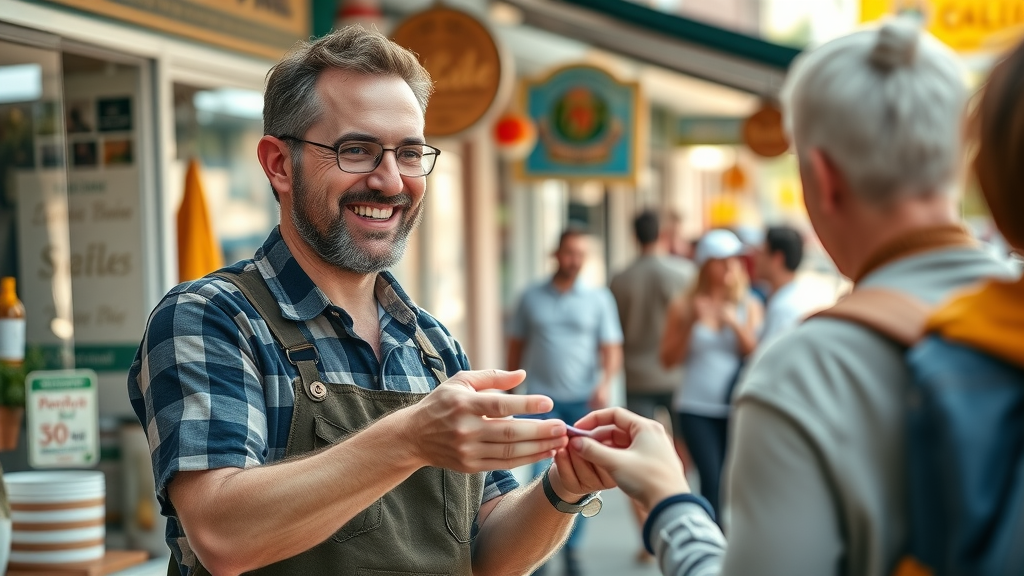 Local business owner assisting a customer - local SEO impact
