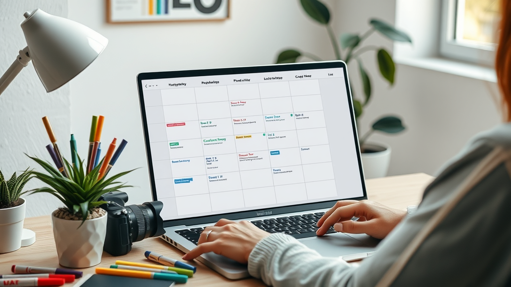 Organized content calendar and scheduling video production for small business SEO success