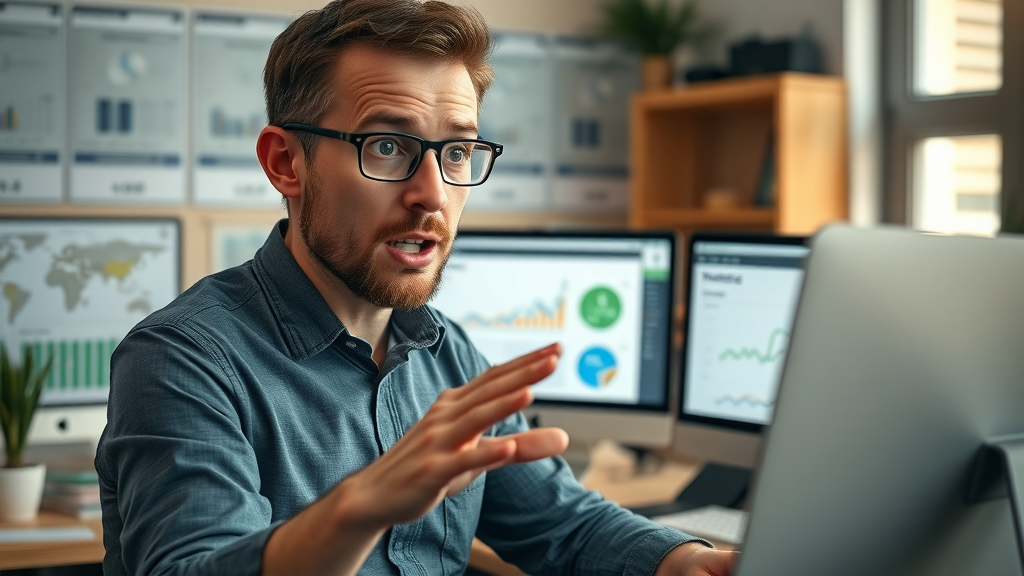 Small business owner analyzing low website rankings - SEO for small businesses
