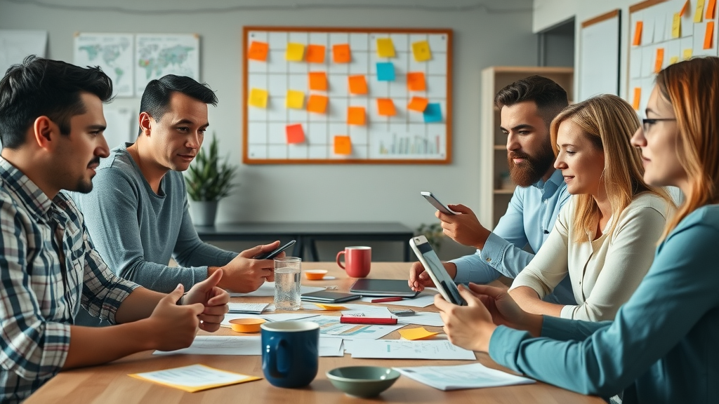 Motivated marketing team collaborating on content marketing for social media strategy
