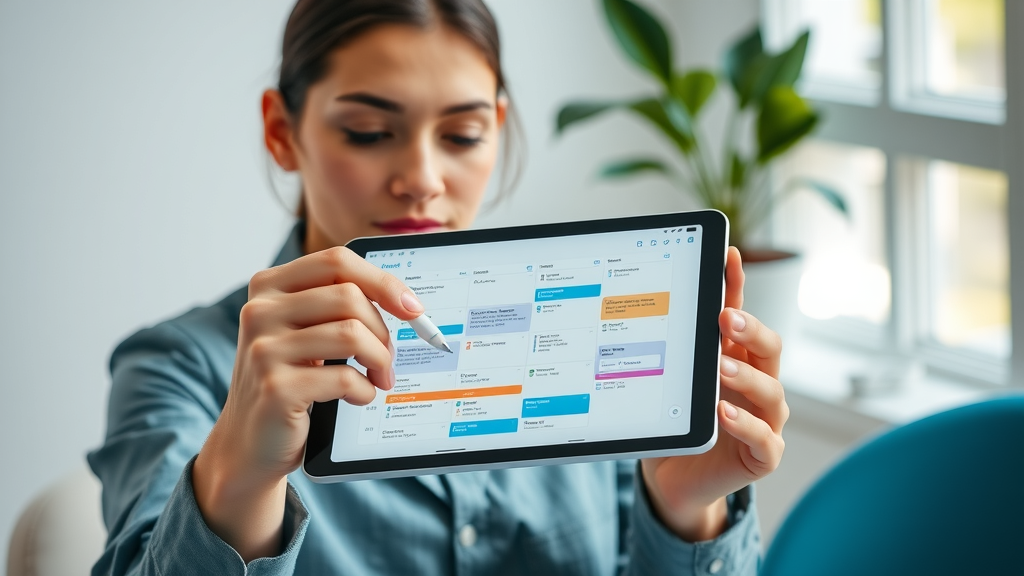 Organized tablet digital planner with content calendar, content plan for social media content