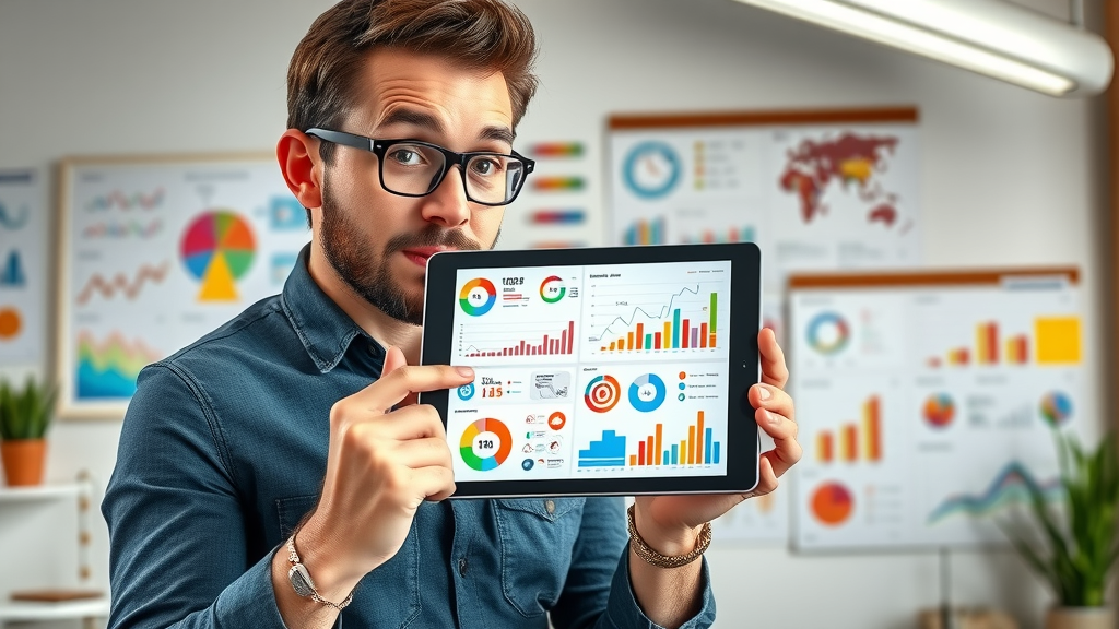 Infographic examples on tablet, visual content marketing for social media, visual media content