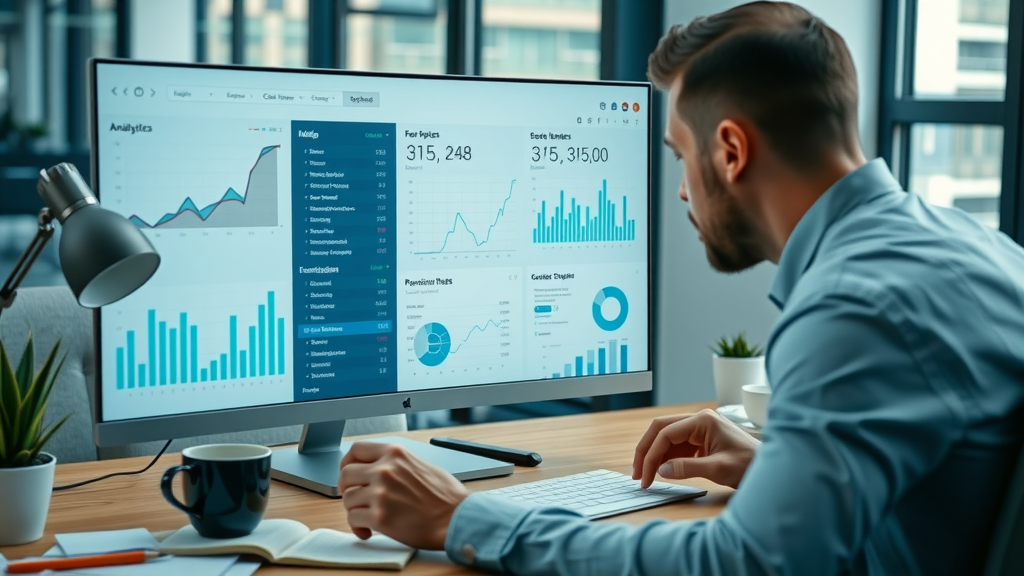 Google Analytics and SEO Tracking for small businesses - Business owner monitors growth in modern workspace