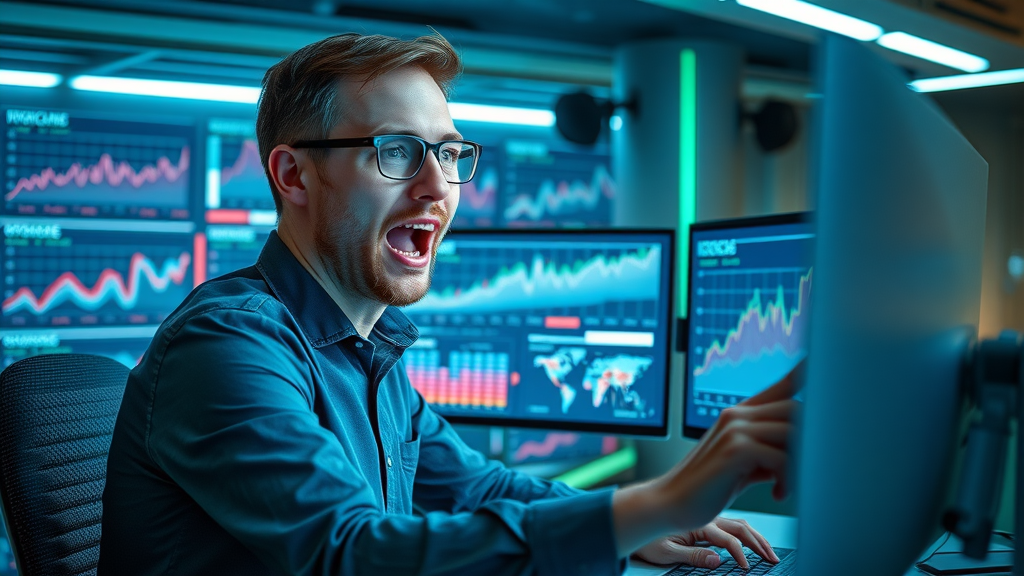 Marketer analyzing brand storytelling and engagement metrics, optimizing social media marketing strategy, futuristic data-driven workspace