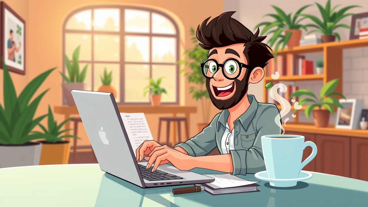 Small business owner writing quality content blog post in cozy coffee shop, SEO content marketing