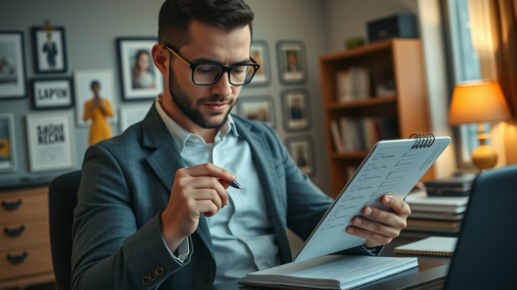 business owner reviewing keyword research checklist for small businesses