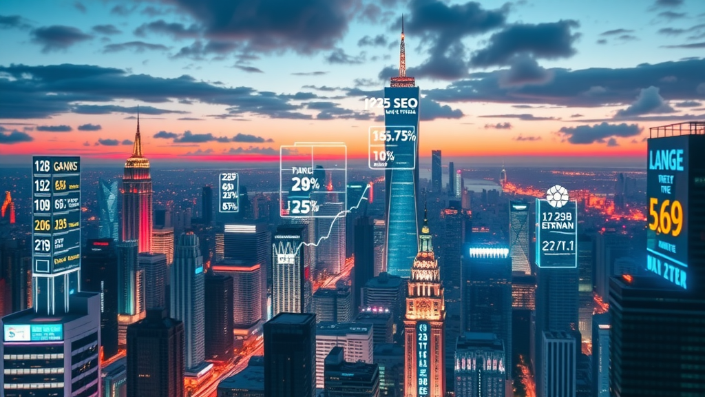 seo analytics and tracking futuristic cityscape digital marketing organic search engine results growth