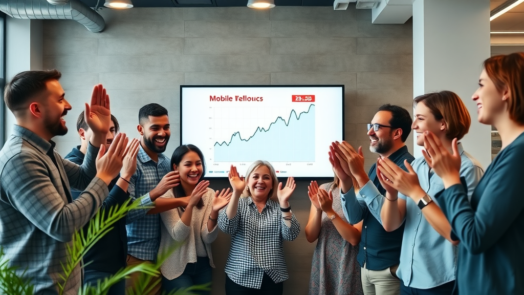 team celebrating mobile SEO optimization success with traffic growth