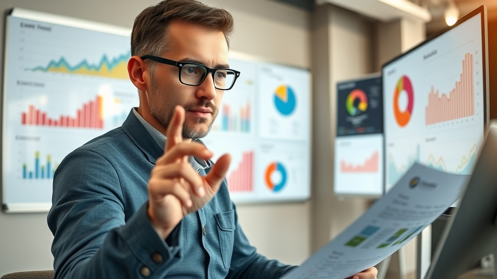 seo reports business analyst digital charts data visualizations office setting