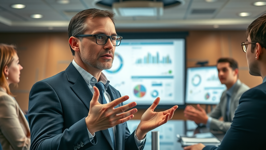 content marketing services consultant presenting strategy to business leaders