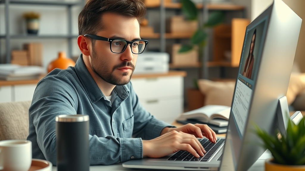 Focused marketer scheduling blog posts, content marketing for social media, email marketing