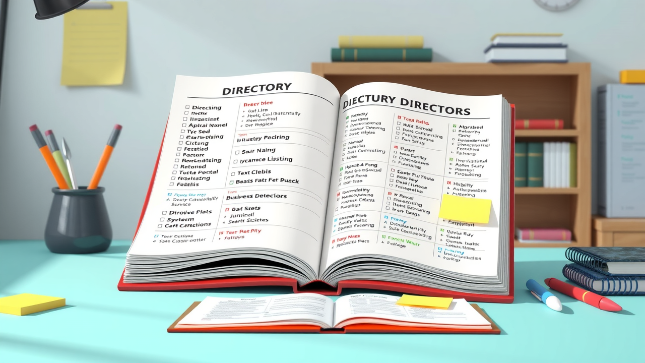 Small business SEO - Directory listing book with tabs and flipping animated pages