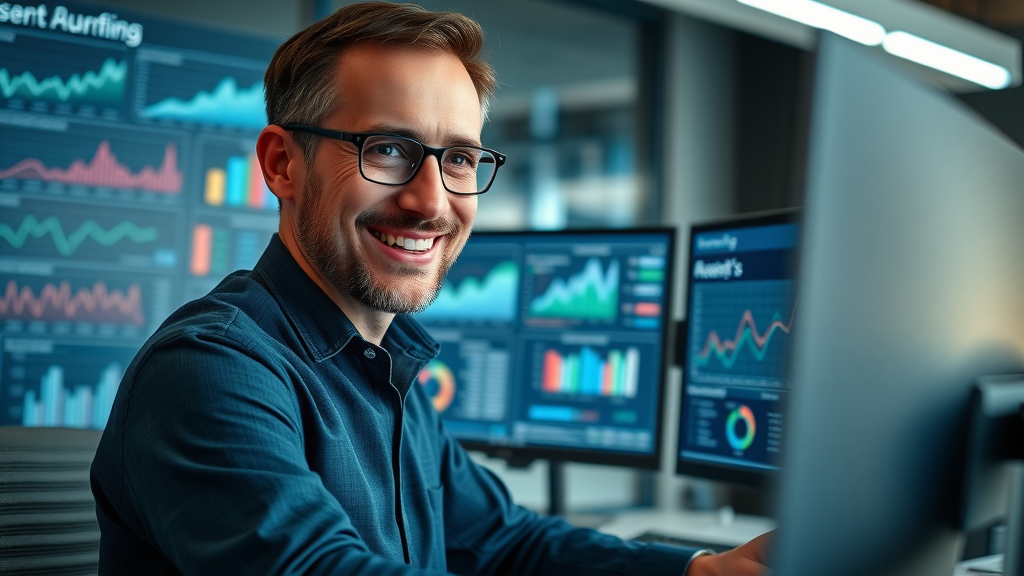analyst reviewing SEO metrics and dashboards, Google Analytics and Search Console for small business SEO strategy evaluation