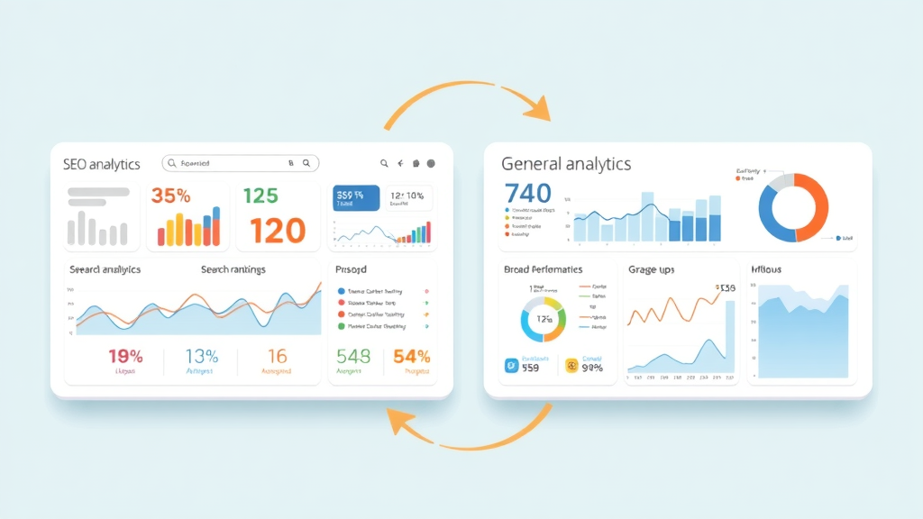 seo analytics vs analytics tools dashboard search results keyword ranking performance metrics comparison