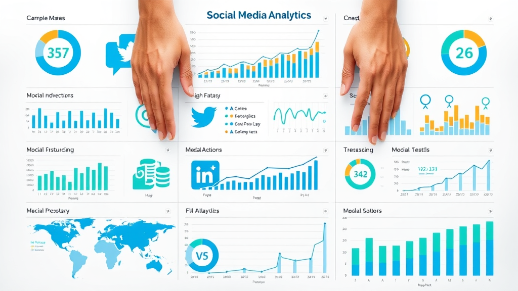 infographic array of social media analytics tools with comparison charts