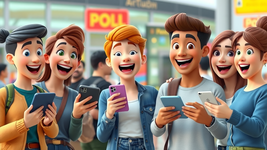 Young people engaging in social media poll, interactive content marketing for social media