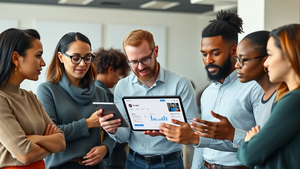 diverse team reviewing Google Business Profile local seo strategy