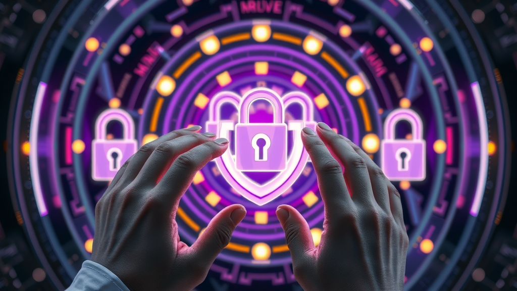 Futuristic AI interface visualizing data privacy, brand voice, and transparency for chatbots in marketing.
