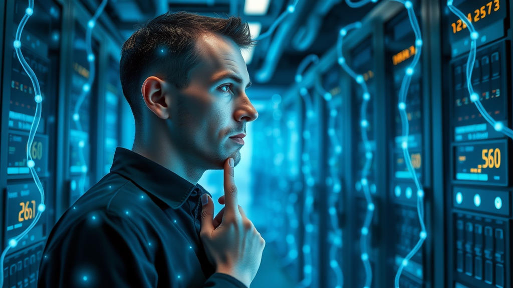 generative ai algorithm analyzing vast data streams in a futuristic server room