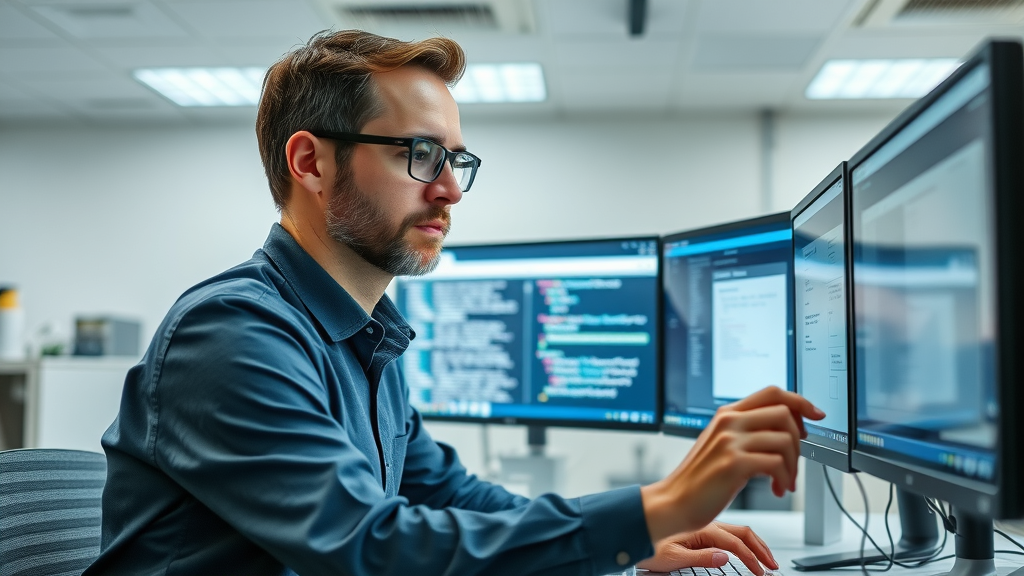technologist evaluating NLP tool interfaces, high-tech digital lab, natural language processing marketing software comparison