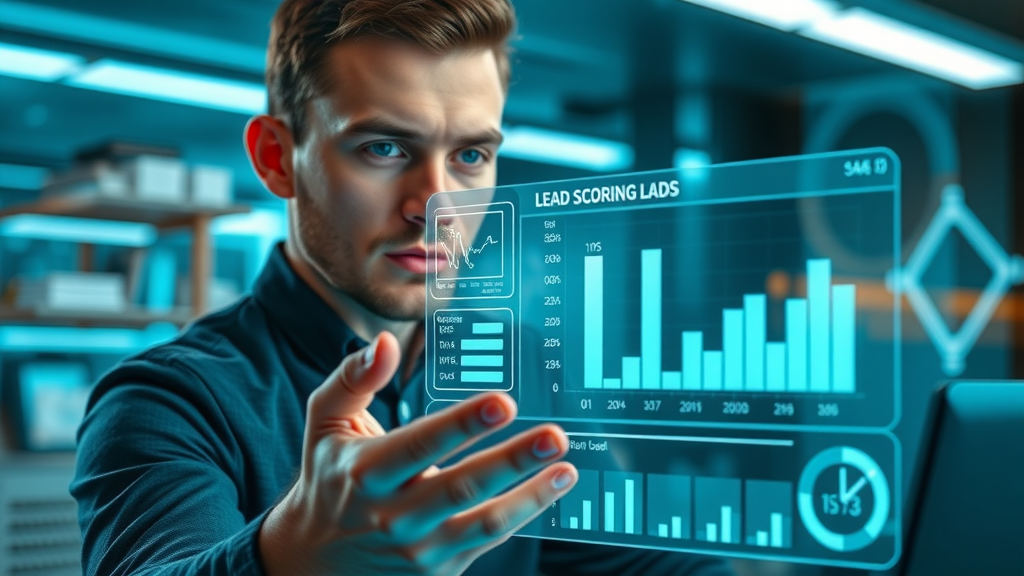 digital marketer analyzing lead scoring with predictive analytics, machine learning for marketing