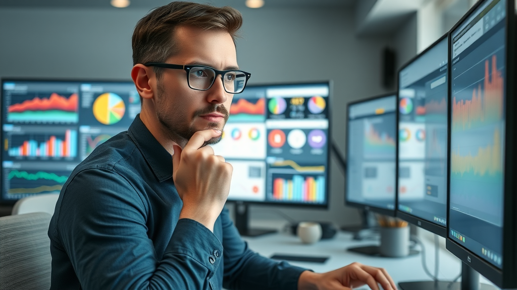marketing analyst reviewing sentiment analysis dashboard, natural language processing in marketing, AI-driven sentiment analysis, modern digital marketing tools